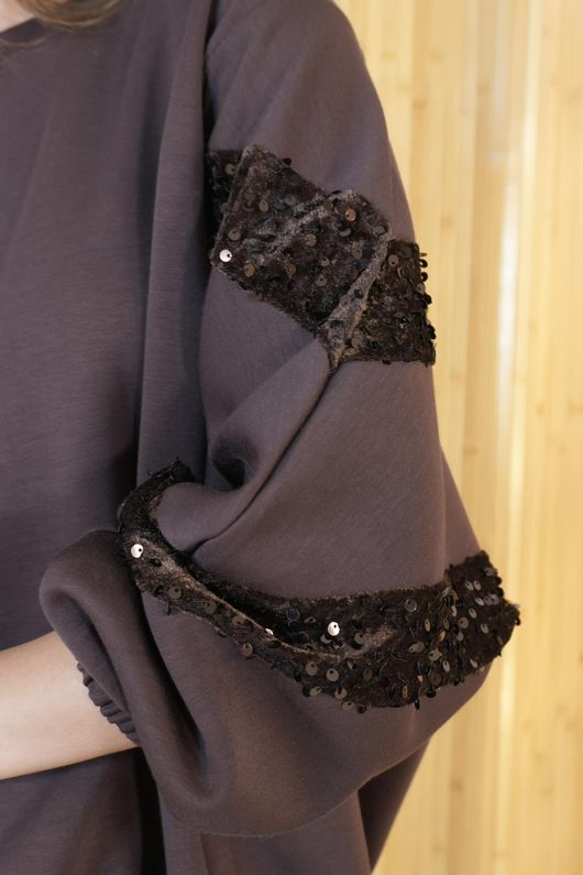 Soft Tech Sequin Sleeve Sweatshirt Chocolate /10=